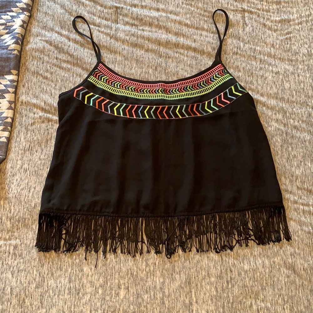 Cropped ruffle fringe tank